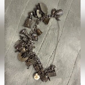 Vintage Sterling Silver Charm Bracelet w/25 Vintage and Travel Charms